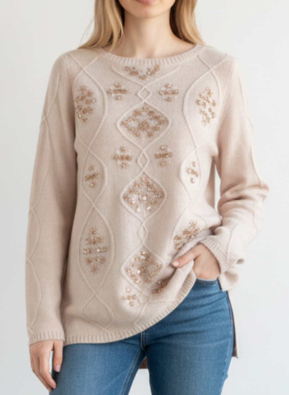 A3 Authentic SOFT SURROUNDINGS Isra Sparkle Sweater Beaded Wool Blend Size Large